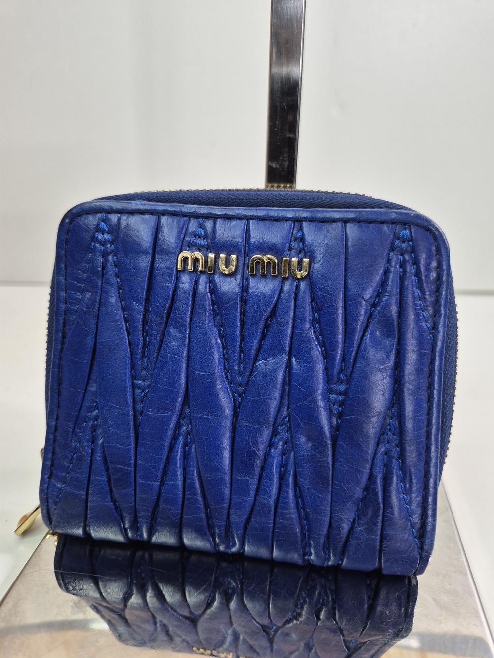 Miu Miu Blue Quilted Leather Zip Wallet